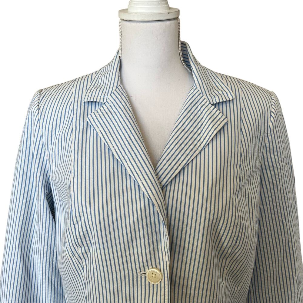 Tommy Hilfiger Blazer Women's Size Large Blue White Striped 100% Cotton Lined - Picture 2 of 11